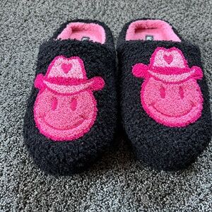 Black and Pink Smiley Face Slippers